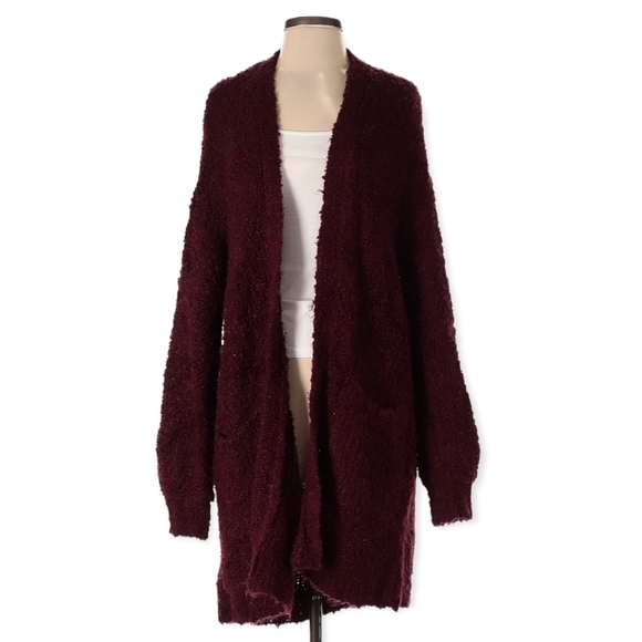 American Eagle Outfitters Sweaters - American Eagle Wine Colored Boucle Knit Long Cardigan Size Small